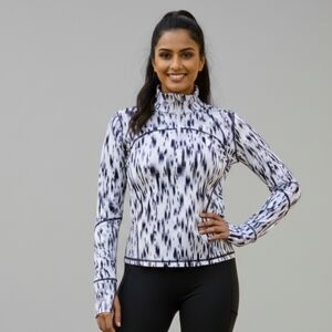 GAPFit XS Black White Abstract Print Quarter Zip Pullover Athletic Running Top